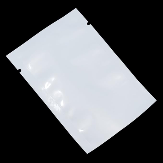PABCK 100 Pack 5.5x7.9 inch (Usable Size 5.1x7.5 inch) White Front Clear Open Top 2.8mil Plastic Vacuum Pouch Heat Sealable Bags for Food Storage Packets Mini Sample with Tear Notches
