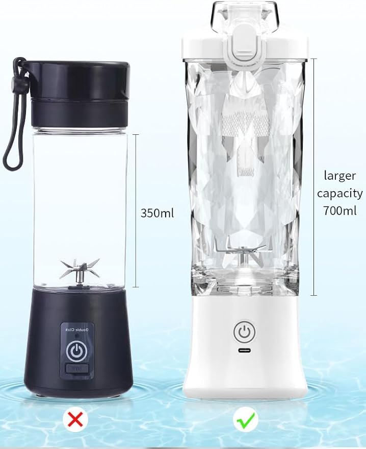 Portable Blender, Personal Blender for Shakes and Smoothies USB Rechargeable, Mini Juicer Cup with 6 Blades and Lid, Self Cleaning 23oz Single Serve Blenders for Travel, Home, Office, Camping