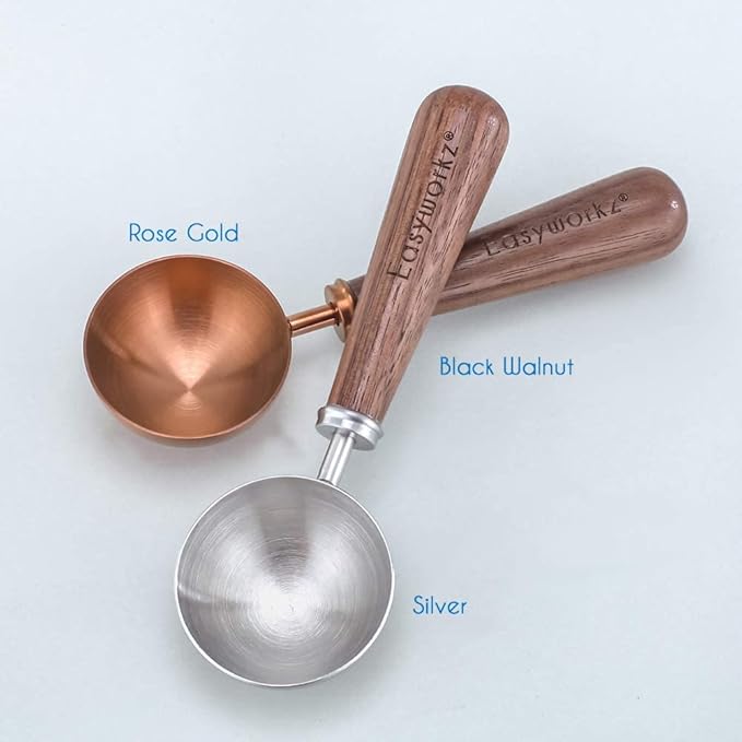 Easyworkz Espresso Steaming Pitcher Stainless Steel 15 oz Latte Art Cup, Bundled with Easyworkz Retro Stainless Steel Coffee Spoon with Black Walnut Handle,10g - Measuring Spoon (Rose Gold)