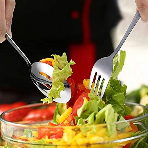 Patelai 4 Pieces Christmas Stainless Steel Silver Serving Utensils Set 8.7" Large Spoons and Slotted Spoon 9.45" Tong 9" Forks Flatware Wedding Party Buffet Banquet Cooking Kitchen Catering