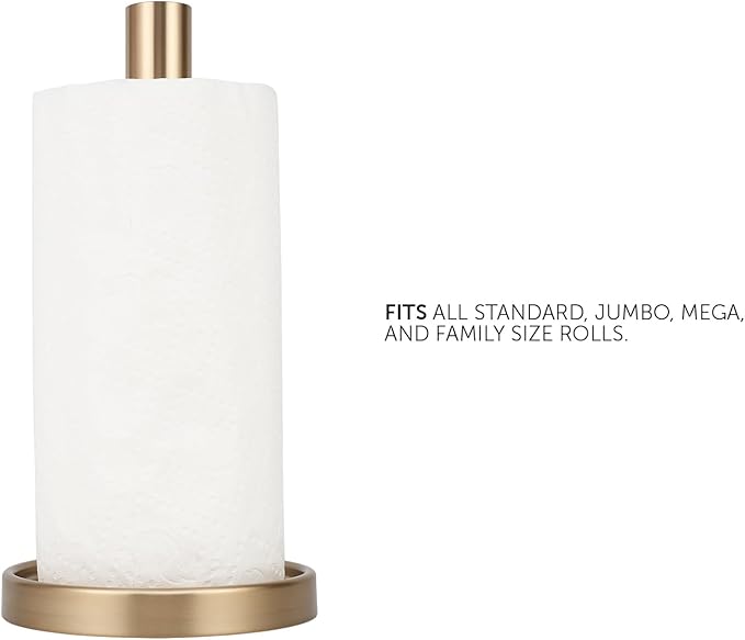Ivilon Countertop Paper Towel Stand - Steady and Easy Tear - Fits All Paper Towel Rolls - Warm Gold