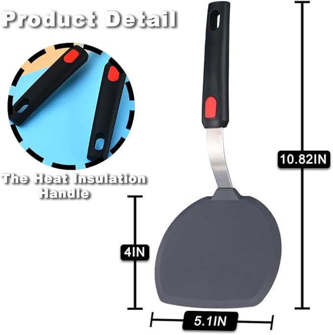 Tenta tenta kitchen Silicone Turner Wide Pancake Spatula Pizza Peel Kitchen Utensil Nonstick Cookware Safe Kitchen Flipper for Griddle Cooking and Baking- 600°F Heat-Resistant Rubber Egg Spatulas.