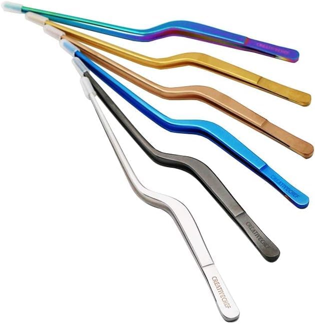 CREATIVECHEF 8 Inch Kitchen Tweezer, Stainless Steel Food Tongs, Kitchen Fine Tweezer, Fine tweezer tongs for food presentation (colorful)