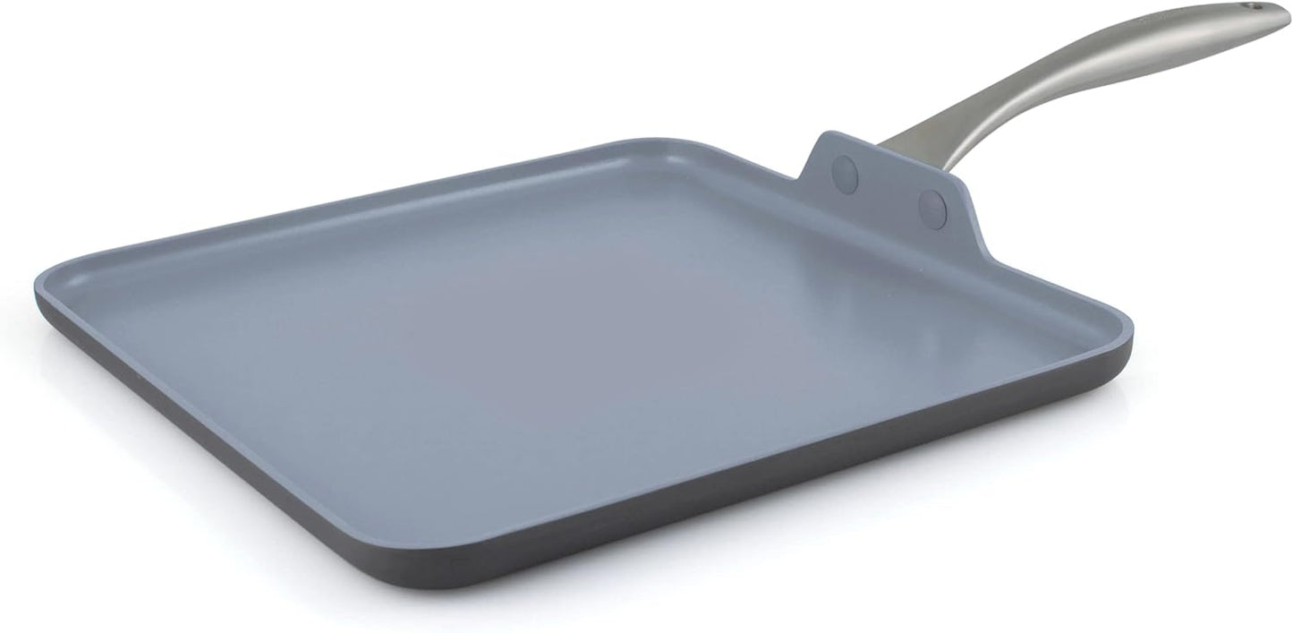 GreenPan Lima Hard Anodized 11” Square Griddle Pan, Ceramic Nonstick, PFAS-Free Nontoxic Pots and Pans, Oven & Broiler Safe, Stainless Steel Handle, Cookware for Eggs & Omelet, Gray