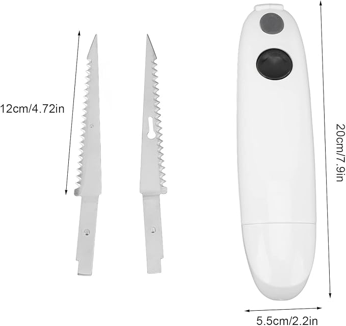 Cordless Electric Fillet Knife, Battery Powered Portable Electrical Food Cutter for Carving Steak, Pork, Chicken, and Bread, Removable Reciprocating Serrated Stainless Steel Blades