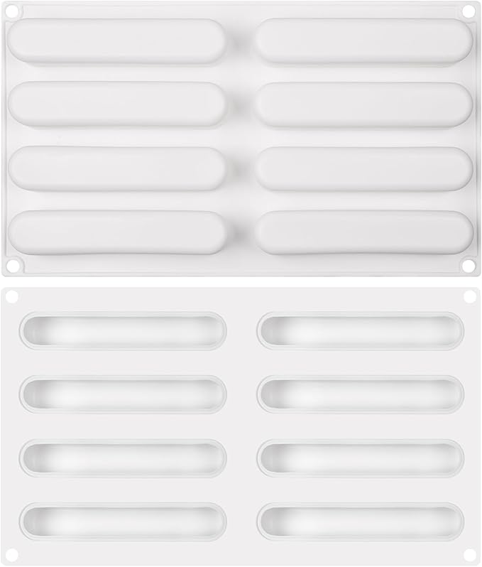 Ellipse Puff Silicone Molds, 3D Silicone Pastry Molds, Eclair Mousse Cake Baking Mold for Cake Decoration Candy Chocolate Truffle French Dessert Jelly Pudding (8-Cavity)