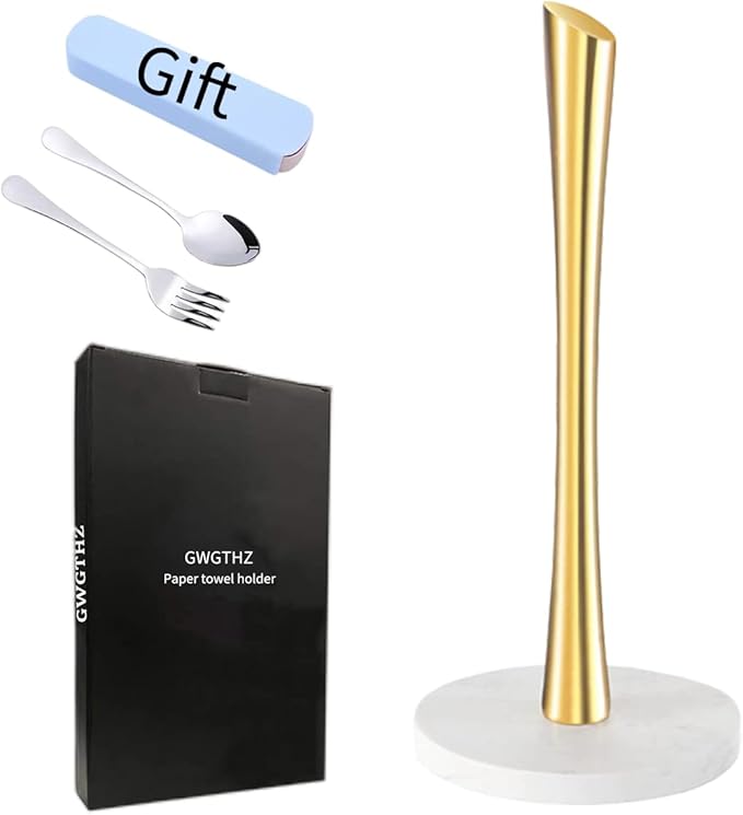 Gold Paper Towel Holder Countertop, Marble Paper Towel Holder Used for Kitchen&Bathroom, Paper Towel Holder Made of Stainless Steel for Easy One-Handed Operation Gold