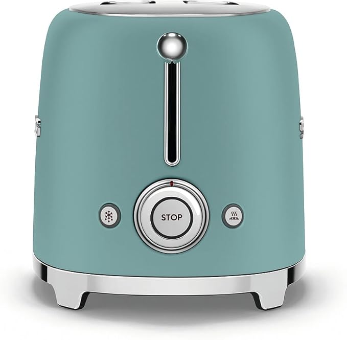 SMEG 2 Slice Toaster with 6 Presets and Defrost Function and Removable Crumb Tray (Jade)