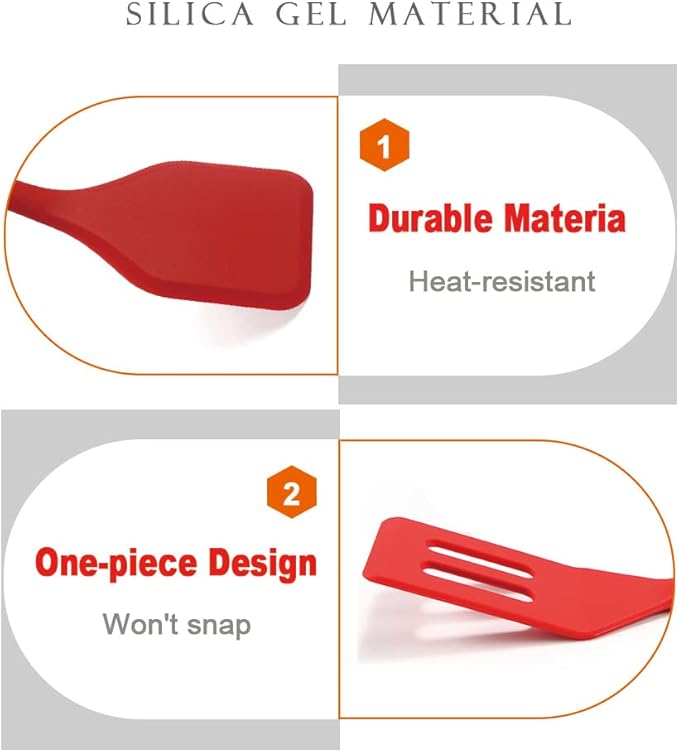 2 Pieces Mini Spatula Small Spatula Brownie Serving Set Flexible Nonstick Silicone Red Serve Slotted Spatula Turner for Cooking, Baking & Flipping Eggs