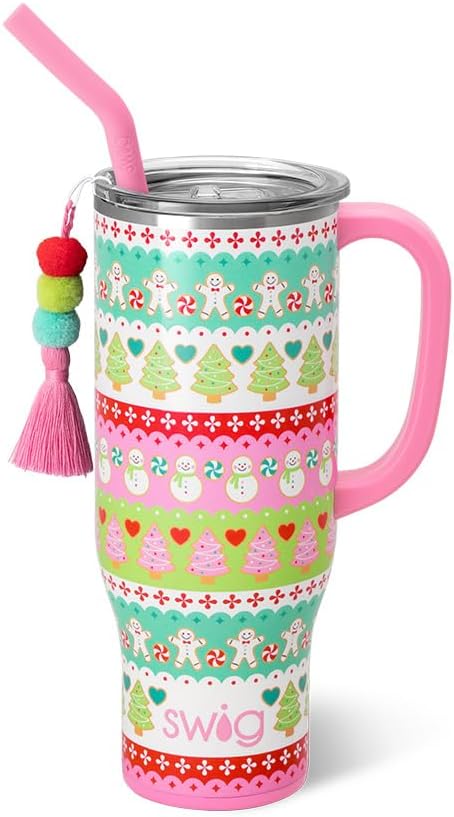 Swig Life 30oz Mega Mug, 30oz Tumbler with Handle and Straw, Large Insulated Tumblers, Cup Holder Friendly Travel Mug, Stainless Steel 30 oz Tumbler, Reusable Insulated Water Bottle (Cookie Jar)