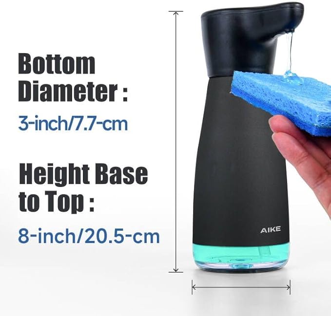 AIKE Magnetic Charging Waterproof Automatic Soap Dispenser for Liquid Soap Anti-Fingerprint Black Coating 14fl.oz. Model AK1337