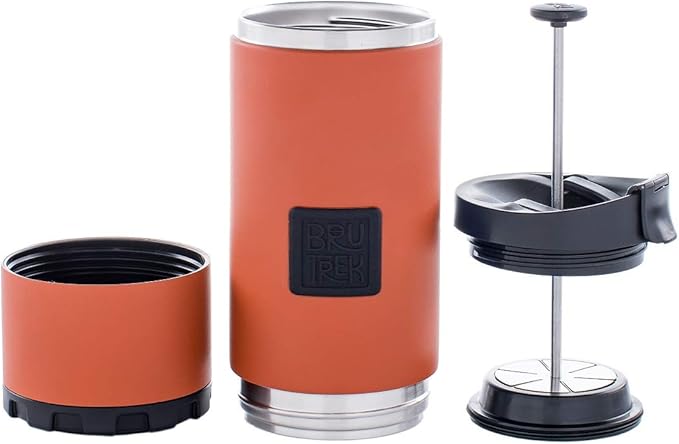 BruTrek® by Planetary Design OVRLNDR Travel Coffee French Press, 24 fl.oz Drinkable Capacity, Vacuum Insulated, Easy To Clean Removable Bottom, No Spill Lid, On The Go Coffee Brewing (Red Rock)