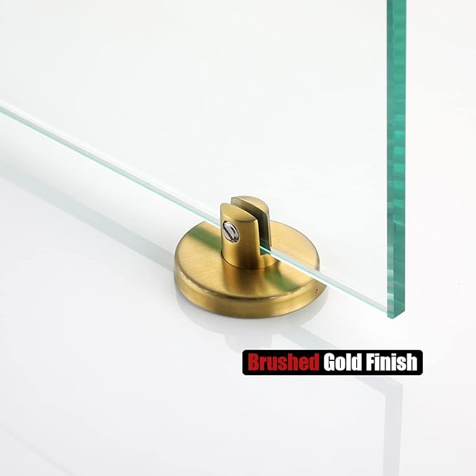 JQK Bathroom Glass Shelf Gold, Tempered Glass Shower Storage 30 by 5 inches, 304 Stainless Steel Brushed Gold Wall Mount, TGS101L30-BG