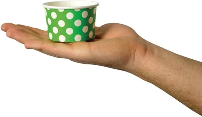 UNIQ 1000-Count 4 oz Polka Dot Paper Ice Cream Cups Green Color | Disposable Food & Dessert Bowls in Multiple Colors | Frozen Dessert Supplies