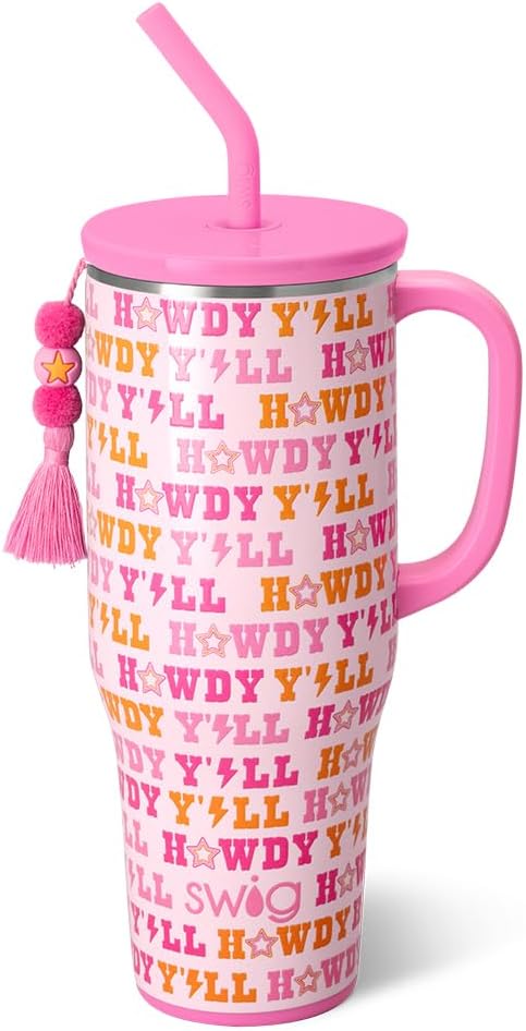 Swig Life 40oz Mega Mug, 40 oz Tumbler with Handle and Straw, Cup Holder Friendly, Dishwasher Safe, Extra Large Insulated Tumbler, Stainless Steel (Howdy Yall)