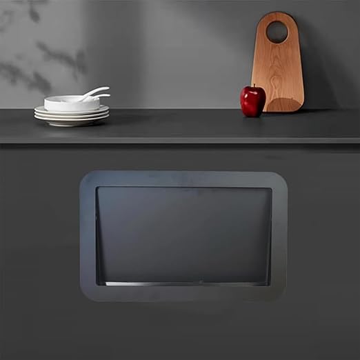 Stainless Steel Built-in Push Cover Trash Can Lid for Kitchen Countertop, Square Embedded Garbage Can with Side Mount Trash Chute