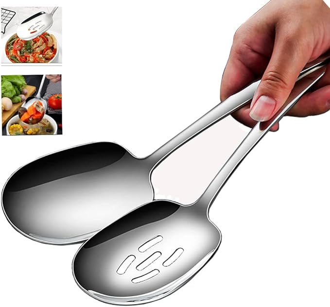 Extra Large Serving Spoons Set,18/8 Stainless Steel Slotted Spoon and Serving Spoon,9.8 Inch Buffet Spoons Set,Tabletop Flatware Utensil (2pack)