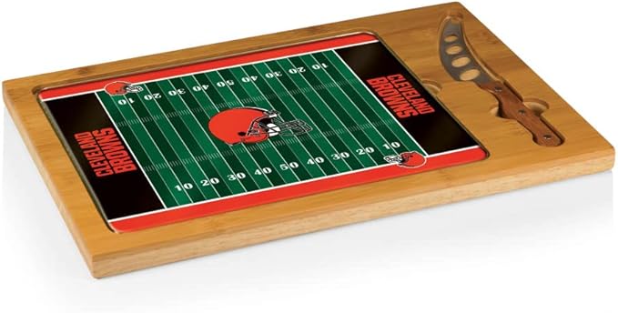 PICNIC TIME NFL Football Field Icon Glass Top Cutting Board & Knife Set, (Parawood & Bamboo)