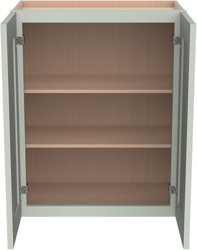 Wall-Mounted Cabinet – Solid Wood Shaker Style Medicine Cabinet with Adjustable Shelves & Soft-Close Doors for Bathroom, Kitchen, and Office Storage (Jade Green, 24" W x 12" D x 30" H)