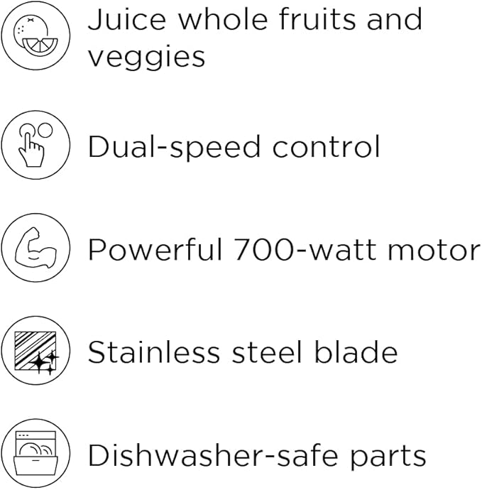Chefman 2-Speed Electric Juicer, Extra-Wide Feeding Tube For Whole Fruits, Make Nutritious Vegetable And Green Juice, Detachable 1-Quart Pitcher, Built-In Foam Separator, Dishwasher-Safe Parts