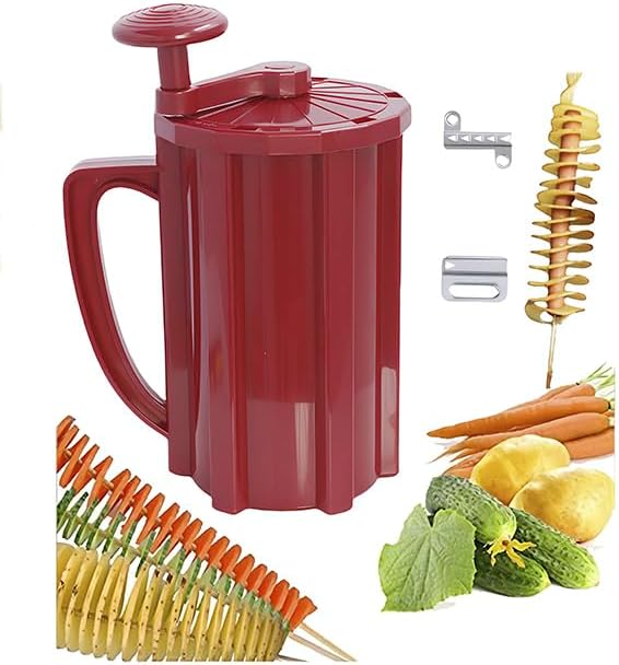 Commercial Manual Tornado Spiral Potato Cutter, 3 in 1 Tornado Potato Slicer Vegetable Cutter Spiral French Fries with Stainless Steel Blade Carrot Cucumber DIY Barbecue