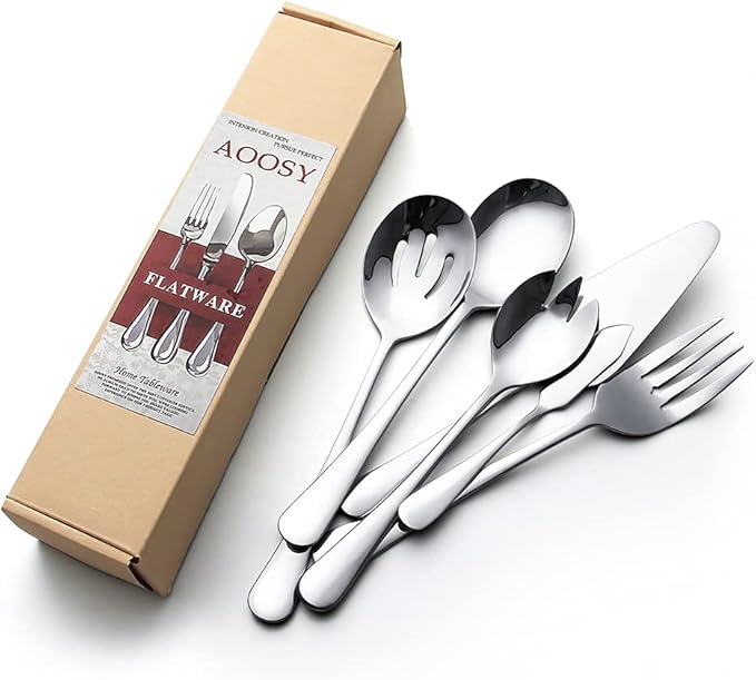 AOOSY Serving Utensils,6 Pieces Stainless Steel Silverware Serving Set Hostess Serving Set for Buffet Party Kitchen Restaurant-Dishwasher Safe