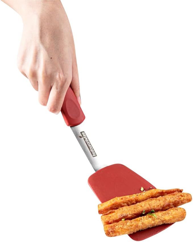 Restaurantware Comfy Grip Silicone Turner 1 Durable Cooking Turner - Stainless Steel Body Rubber Handle With Hole Red Silicone Flipper Spatula Tolerates Up To 446F Dishwashable