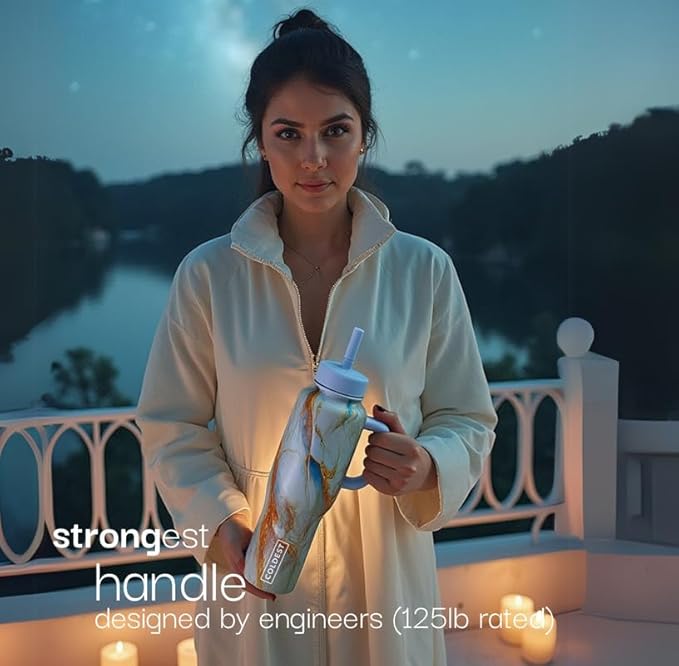 Coldest Tumbler with Handle and Straw - 100% Spill Proof Tumbler with Straw (3 Lids) - Stainless Steel Insulated Leakproof Tumblers for Women & Men - 36 oz (Almond Blossom)