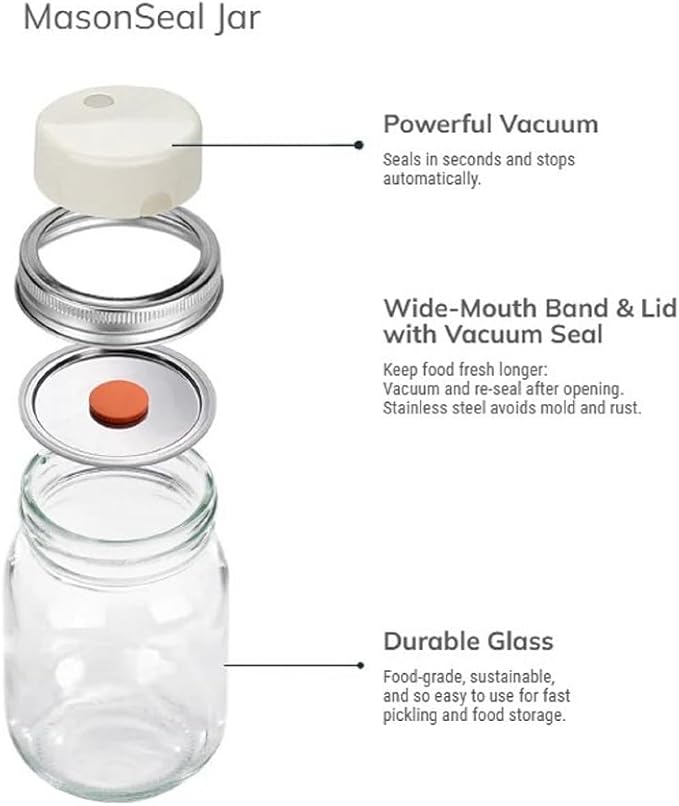 Mason Jar Vacuum Sealer Kit – Auto-Stop Electric Vacuum Sealer with Reusable Stainless Steel Lids, Compatible with Ball & Kerr Canning Jars.(Orange Valve)