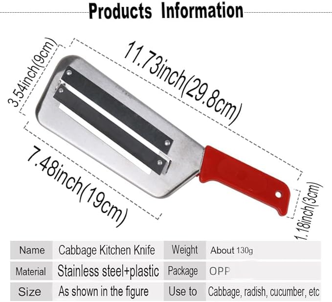 YukaBa Cabbage Kitchen Knife Slicer Chopper Shredder Sauerkraut Cutter Coleslaw Grater (Red-A)