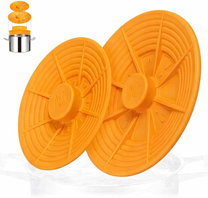 Universal Silicone Pot Lid Set for Pots and Pans, Food-Grade Silicone, BPA Free, Splatter Guard, Heat Resistant, 2 Pack Orange Lids (7–12” + 4–8”)