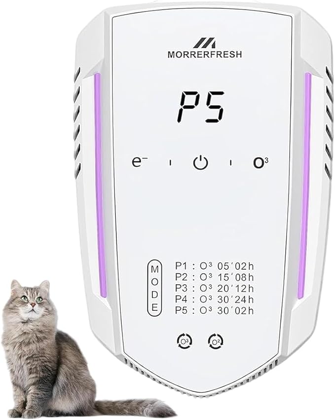 Cat Litter Deodorizer & Ozone Odor Eliminator, Pet Odor Eliminator Air Purifier for Home, Plug-in Litter Box Deodorizer for Strong Cat Urine & Poop Smell, 5 Modes for Cat Room, Kitchen, Toilet