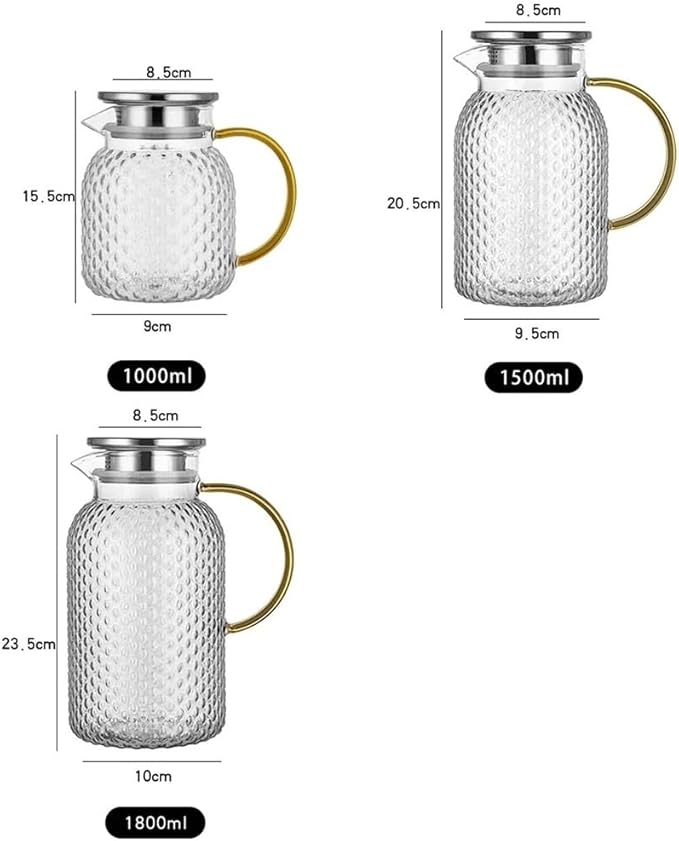 Water Pitcher Glass Water Pitcher with Filter Lid and Pouring Spout Heat Resistant Carafe for Hot Cold Beverages Homemade Ice Tea Bottle Glass Pot(1L)