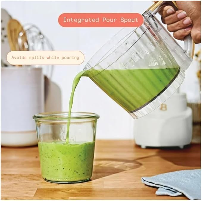 b..eautifull Drew Barrymore 3-Cup Electric Food Chopper, Mini Processor with Glass Bowl, 250W, BPA-Free, Dishwasher Safe, White Icing
