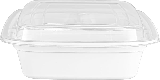 Asporto 26 Ounce Compartment Take Out Boxes, 50 Microwavable Meal Prep Containers - 3 Compartments, With Clear Plastic Lids, White Plastic Food Containers, Do Not Contain BPA - Restaurantware