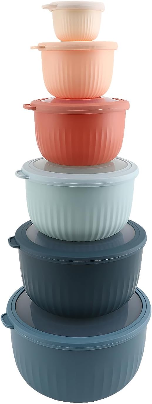 COOK WITH COLOR Prep Bowls with Lids- Wide and Deep Nesting Plastic Small Mixing Bowl Set with Lids, 12 Piece Set - Deep Bowls, Multicolor