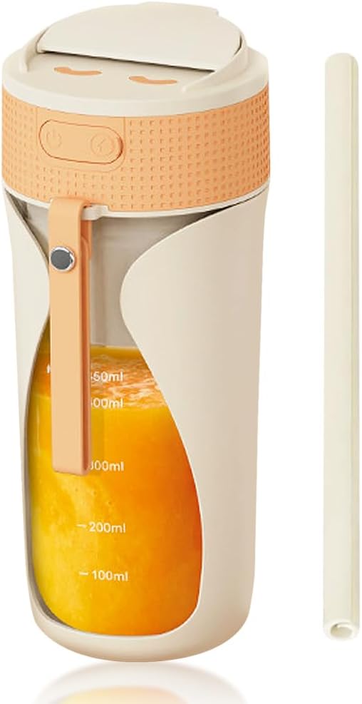 Portable Blender Cup, Personal Rechargeable Juicing Tool with Straw & 6 Blades, Mini Multi-Function Fruit Mixer for Home, Sport, Office