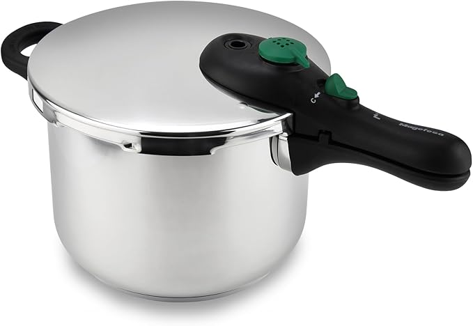 Magefesa Dynamic 6-Quart Stainless Steel Pressure Cooker + Steaming Basket, 18/10 Stainless Steel, Energy Efficient, Compatible with All Stovetops Including Induction