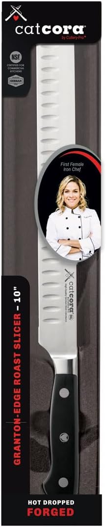 Cutlery-Pro Cat Cora Forged Granton Roast Slicer Knife, Professional 10-Inch German Steel Blade For Slicing Meat Without Sticking, Ergonomic Triple-Rivet Handle, NSF-Certified Kitchen Knife