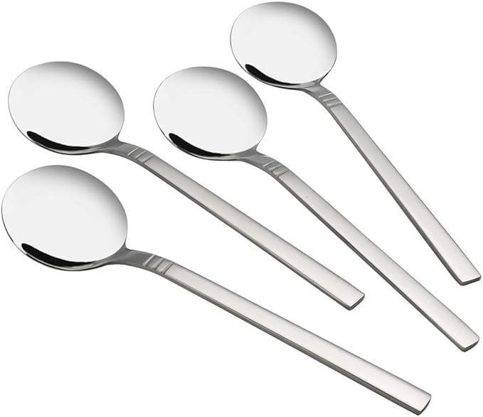 Round Soup Spoon, 12 Pieces Stainless Steel Bouillon Spoons