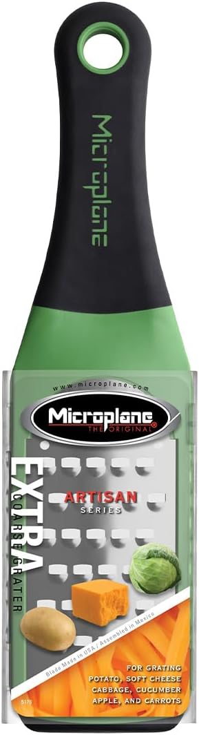 Microplane Artisan Series Extra Coarse Grater – Ideal for Semi-Soft Cheese, Potatoes, Zucchini (Green)