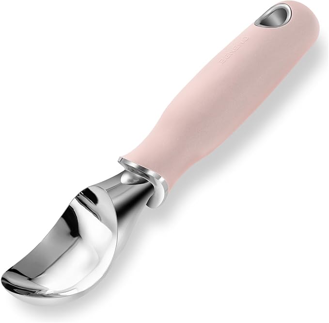 Beneno Heavy Duty Ice Cream Scoop - Upgraded Anti-Fracture Design, Comfortable Grip Long Handle, Effortless Scooping & Dishwasher Safe, Pink