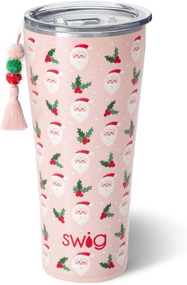Swig Life 32oz Insulated Tumbler, Travel Coffee Tumbler with Lid, Cup Holder Friendly Travel Coffee Mug, Stainless Steel with Lid (Holly Jolly)