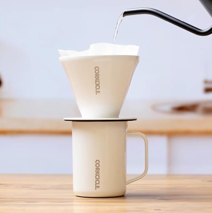 Corkcicle Pour Over Set - Pour Over Coffee Maker for Your Home - Triple-Insulated Stainless Steel Mug - BPA & Phthalate Free - With Non-Slip Silicone Base - Home Barista Set - Ceramic Slate