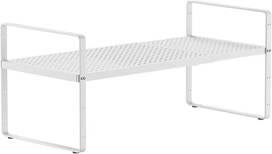 Expandable Cabinet Countertop Shelves 16.5-27’’L, Adjustable Metal Spice Rack Organizer, Stackable Kitchen Counter Storage Shelves Organizers for Cabinet Organization, White