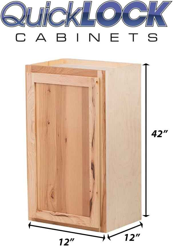 Quicklock RTA (Ready-to-Assemble) 42" Tall Wall Kitchen Cabinets - Shaker Style | 100% Hardwood | Made in America | Soft Close Hardware (Rustic Hickory, 12" D x 12" W x 42" H)