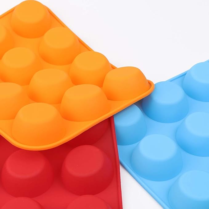Silicone Muffin Pan, Cupcake Pan, 12 Cups, Food Grade Egg Muffin Baking Silicone Molds, Non-stick, 3 Pcs