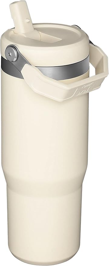 STANLEY IceFlow Flip Straw Tumbler with Handle 30 oz | Twist On Lid and Flip Up Straw | Leak Resistant Water Bottle | Insulated Stainless Steel |BPA-Free | Cream