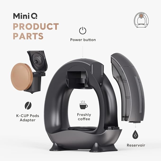 BENFUCHEN Pod and Grounds Single-Serve Coffee Maker, 2 in 1 One Cup Coffee Machine Compatible with K-Cup Pod & Coffee Grounds/Tea, Compact Design, 4-8oz, Grey
