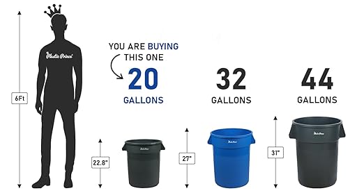 PLASTIC PRINCE 20 Gallon Round Trash Can Container Gray Plastic Commercial Garbage Bin for Home Garage Restaurants Warehouses